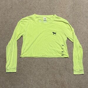 PINK Victoria's Secret Neon Yellow/Green Cropped Long Sleeve Top